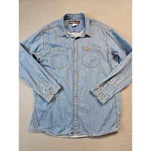 Wrangler RIGGS WORKWEAR Mens Long Sleeve Denim Work Shirt Blue Size 2XT